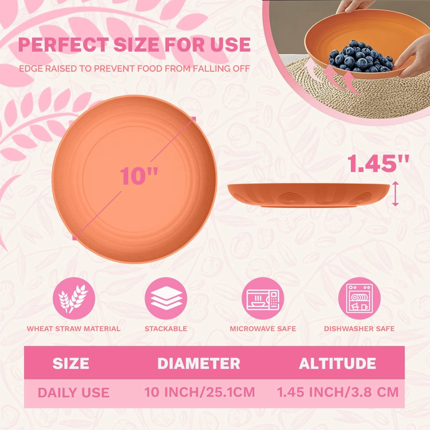 Homienly Wheat Straw Plate Set, 10 Inch Deep Dinner Plate, Alternative to Plastic Plates Reusable, Unbreakable Microwave and Dishwasher Safe Plates for Kitchen, Camping, Picnic,Set of 4 - Multi Color