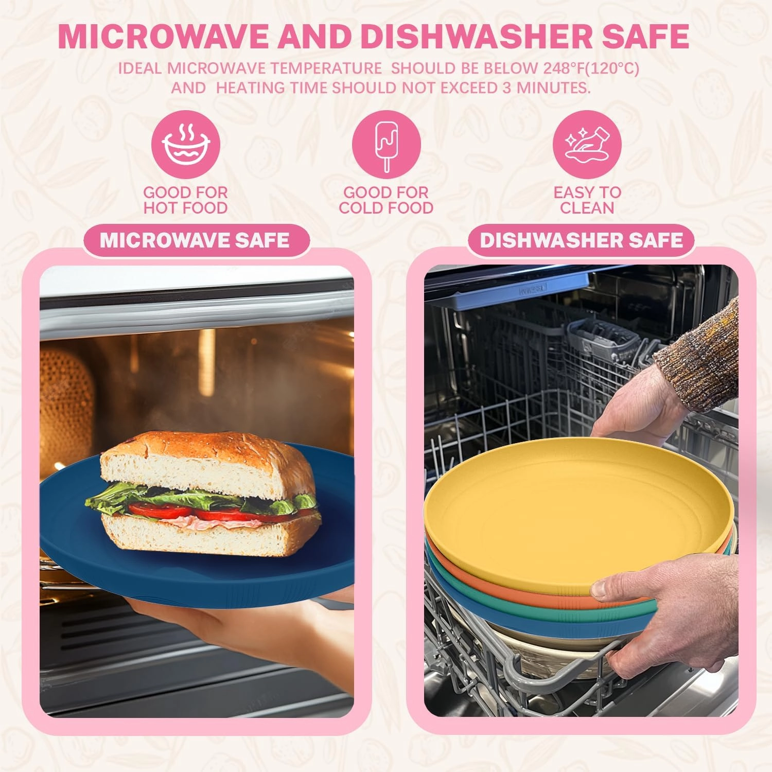 Homienly Wheat Straw Plate Set, 10 Inch Deep Dinner Plate, Alternative to Plastic Plates Reusable, Unbreakable Microwave and Dishwasher Safe Plates for Kitchen, Camping, Picnic,Set of 4 - Multi Color