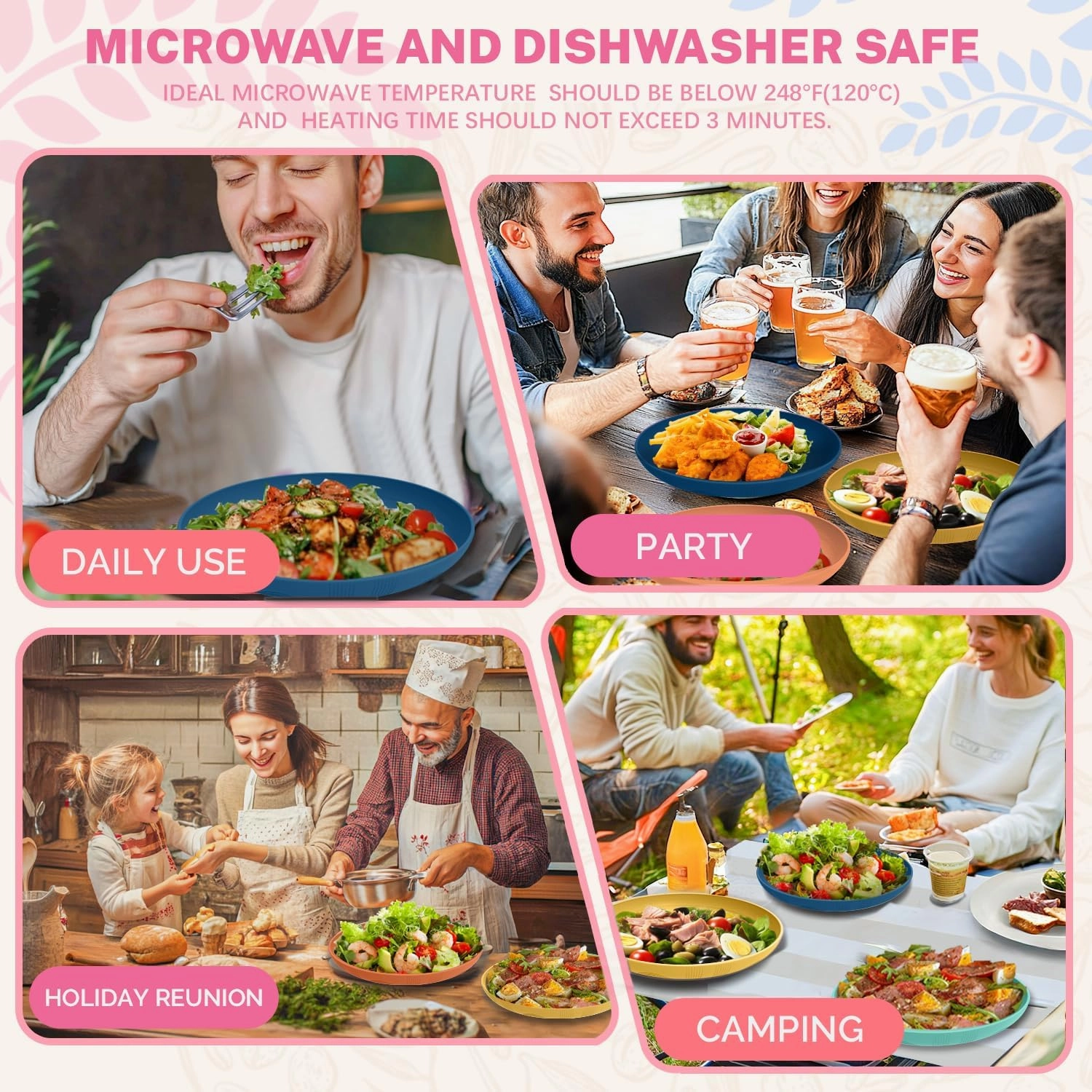 Homienly Wheat Straw Plate Set, 10 Inch Deep Dinner Plate, Alternative to Plastic Plates Reusable, Unbreakable Microwave and Dishwasher Safe Plates for Kitchen, Camping, Picnic,Set of 4 - Multi Color