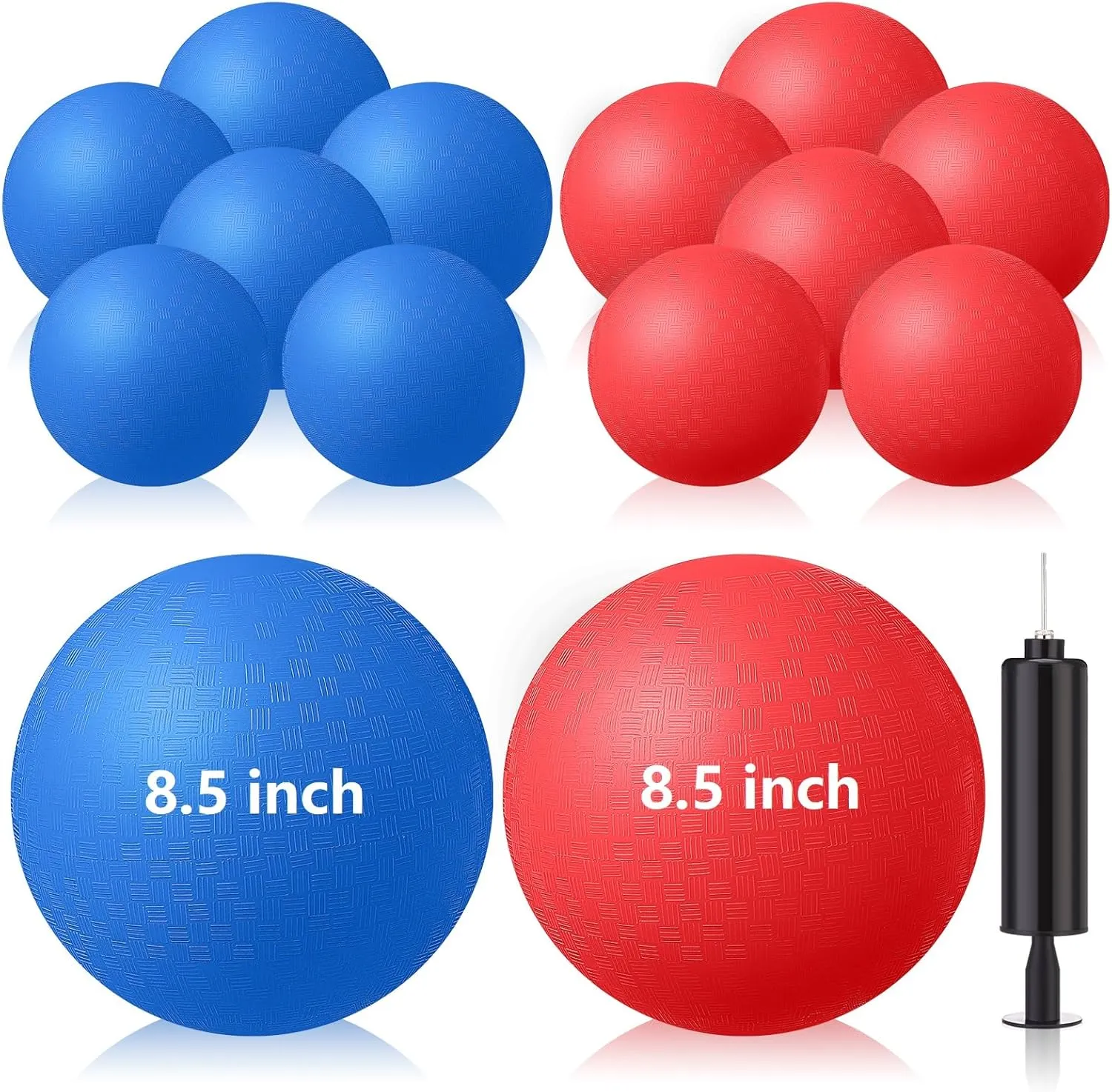 Honoson 12 Pcs 8.5 Inch Playground Ball Bulk Inflatable Kickballs Bouncy Dodgeball for Kids and Adults, Handball with Air Pump for Ball Games, Gym, Outdoor, School(Red and Blue)