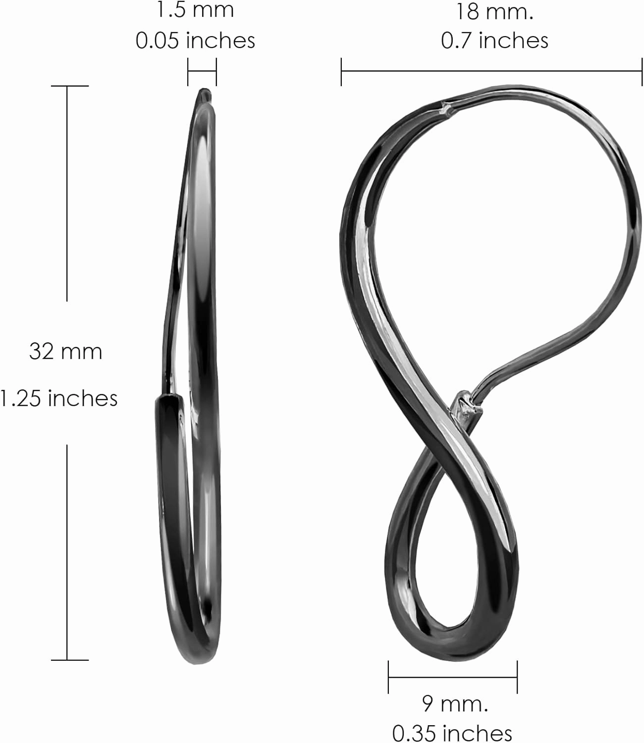 Hoops & Loops 925 Sterling Silver Infinity Eternity Figure Eight 8 Polished Twisted Endless or Click-Top Hoop Earrings for Women