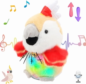 Hopearl Talking Parrot Repeats What You Say Light up Nodding Electric Interactive Animated Toy Speaking Rechargable Plush Buddy Gifts for Toddlers, 8''