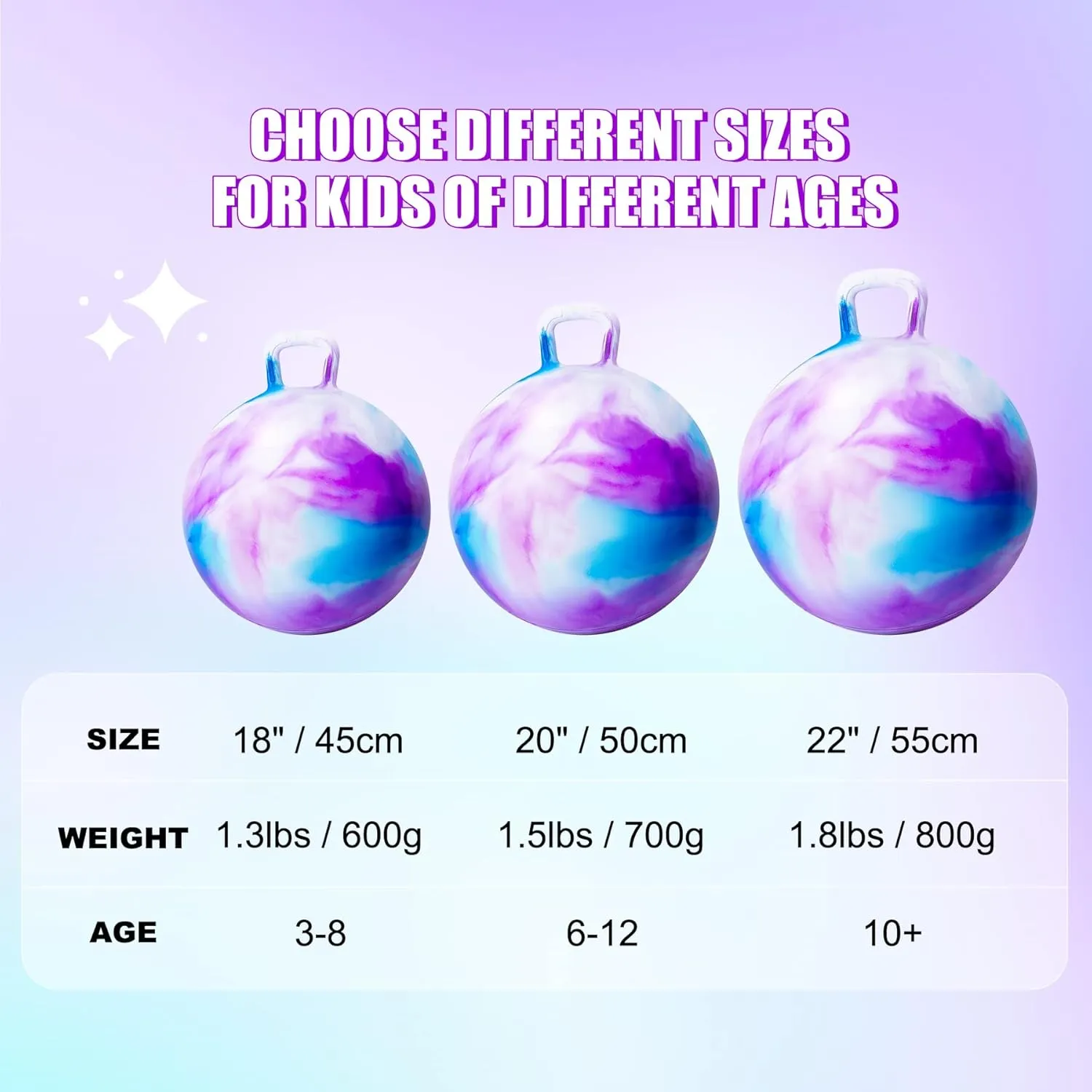 Hopper Ball, Hopping Toys for Kids, 18inch Bouncy Ball with Handle for Boys Girls Aged 3-8, Inflatable Clouds Bounce Hopper Toy with Pump