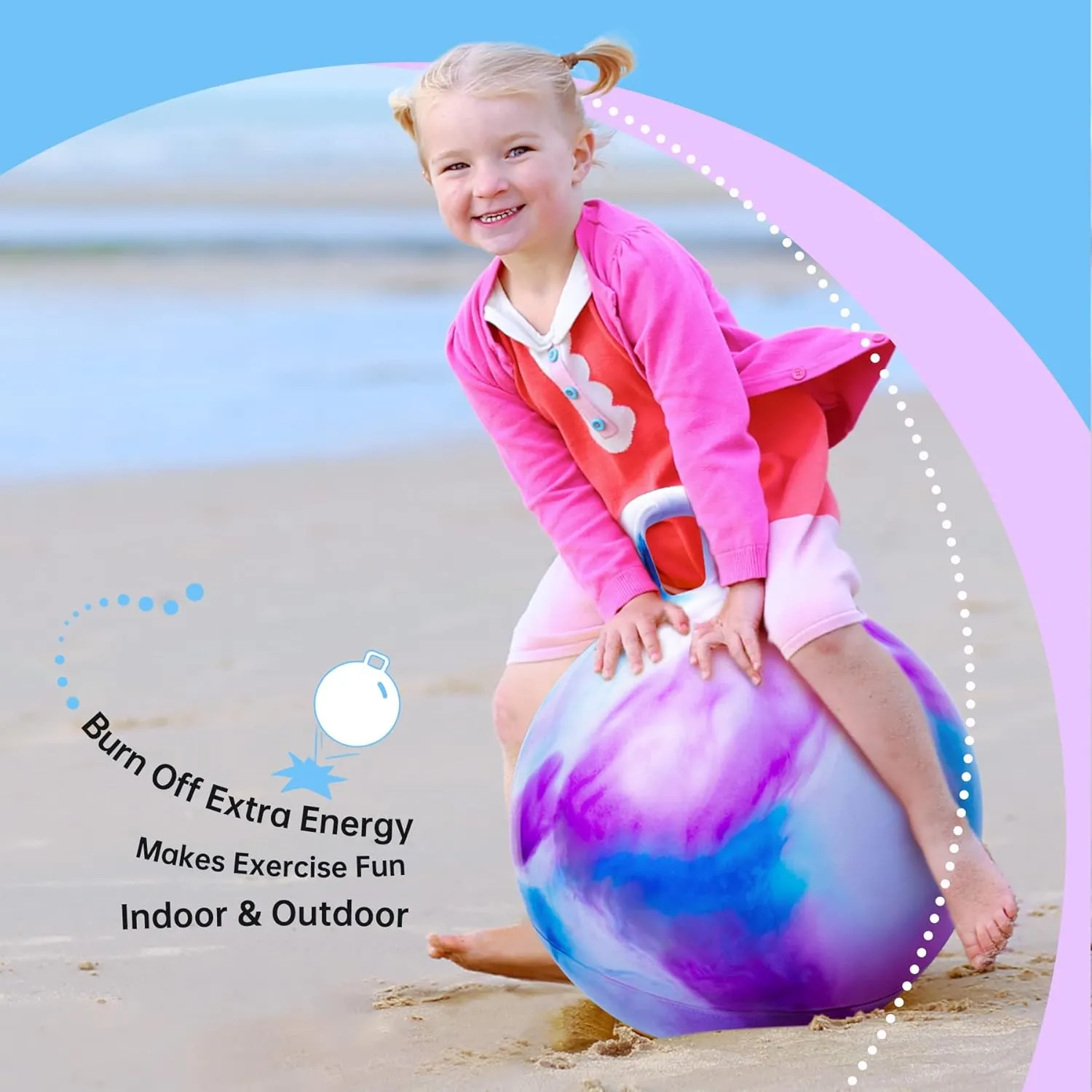 Hopper Ball, Hopping Toys for Kids, 18inch Bouncy Ball with Handle for Boys Girls Aged 3-8, Inflatable Clouds Bounce Hopper Toy with Pump