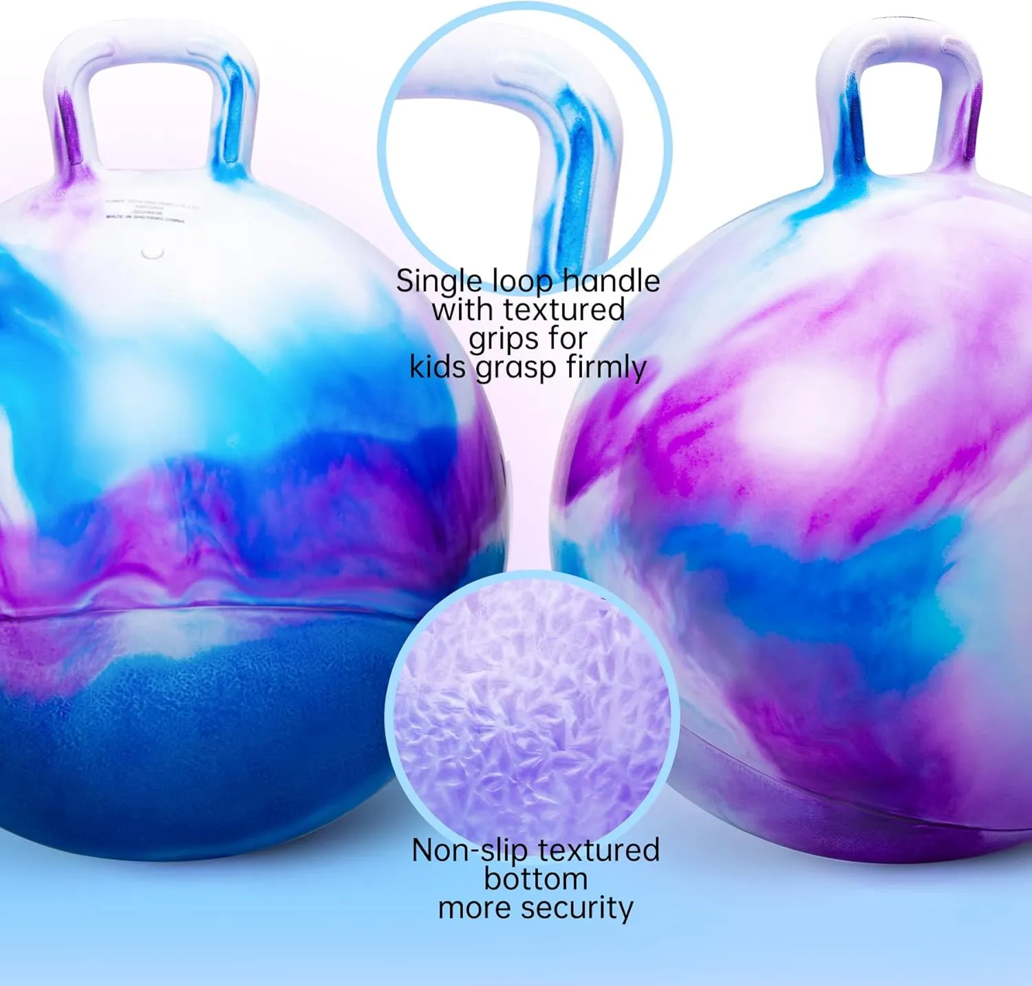 Hopper Ball, Hopping Toys for Kids, 18inch Bouncy Ball with Handle for Boys Girls Aged 3-8, Inflatable Clouds Bounce Hopper Toy with Pump