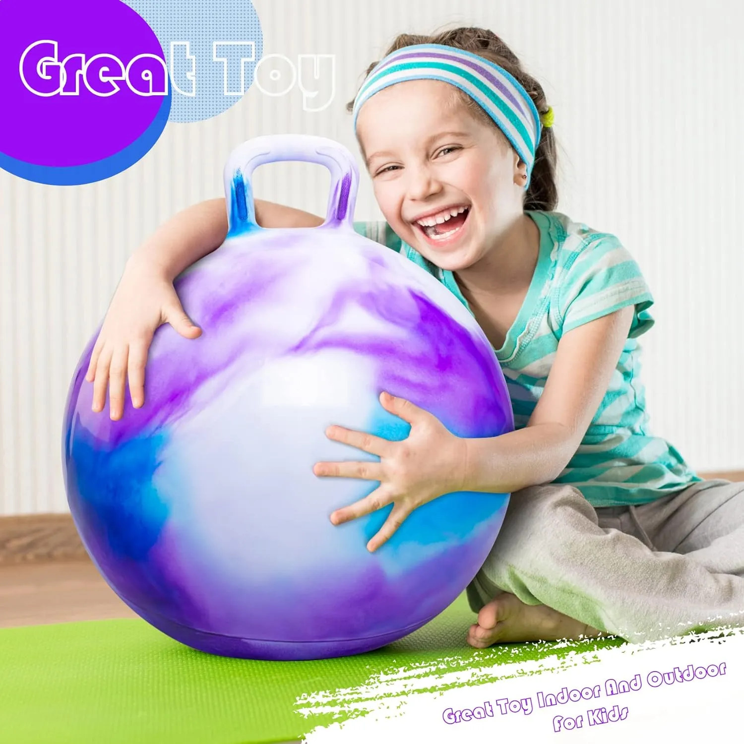 Hopper Balls for Kids 3-6, 18 Inches Bouncy Ball with Handle, 18" Inflatable Bouncing Hopper, 45cm Jumping Toys, Garden Hopping Toys Girls Boys Gifts