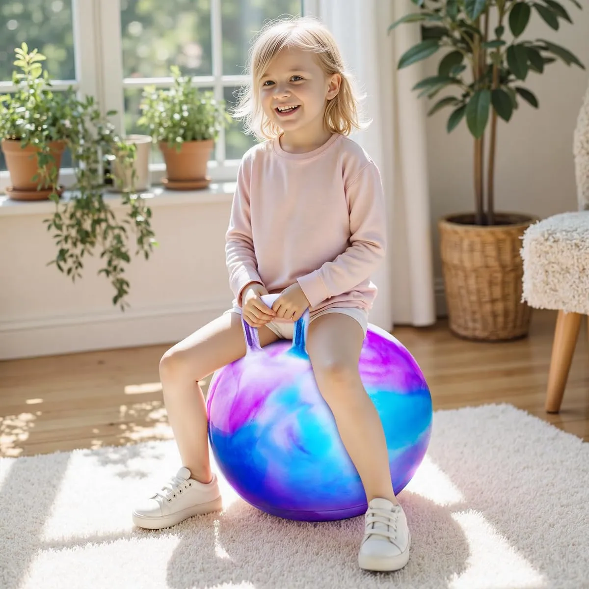 Hopper Balls for Kids 6-10, 20 Inches Bouncy Ball with Handle, 20" Inflatable Bouncing Hopper, 50cm Bouncing Toys, Outdoor Hopping Toys for Girls Boys Gifts