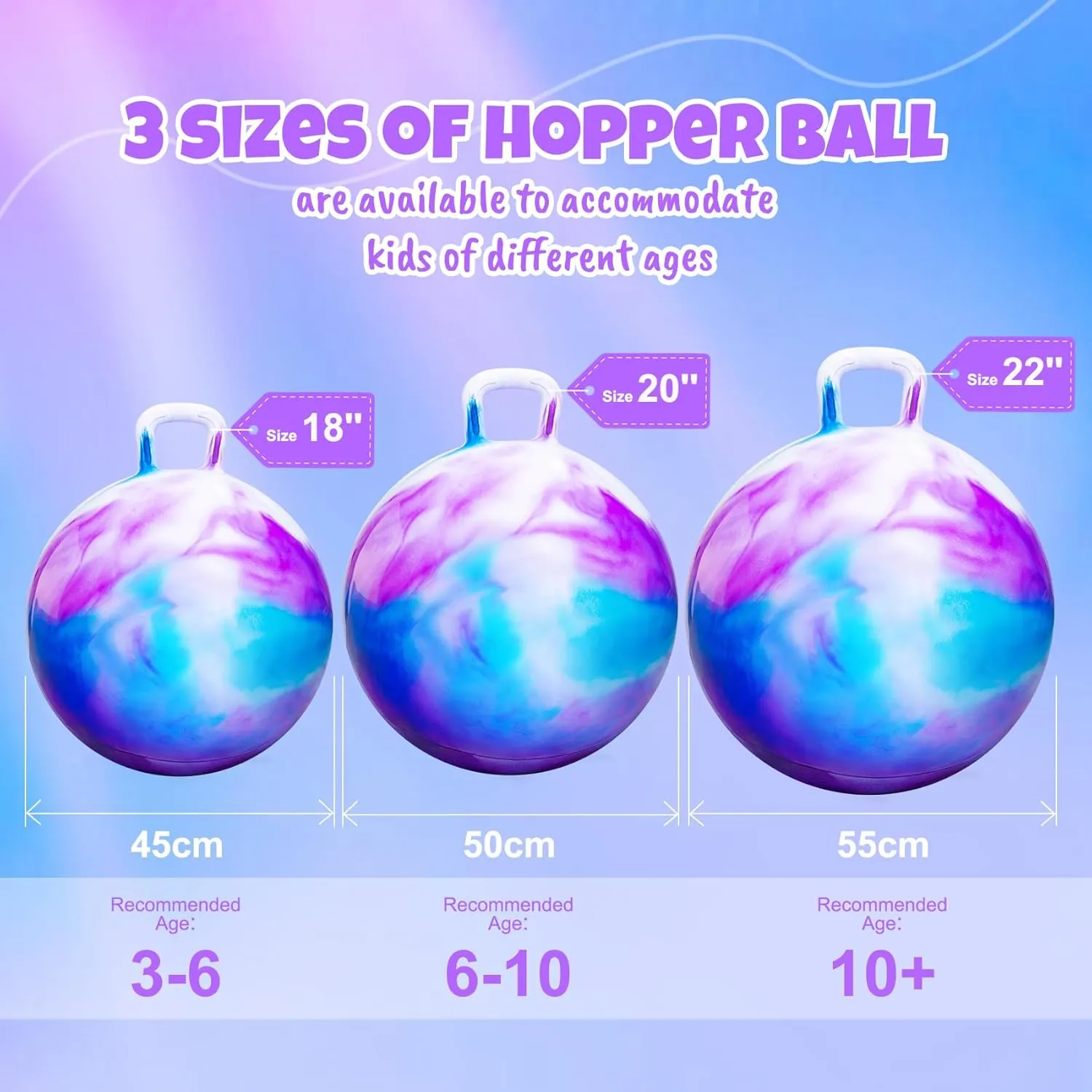 Hopper Balls for Kids 6-10, 20 Inches Bouncy Ball with Handle, 20" Inflatable Bouncing Hopper, 50cm Bouncing Toys, Outdoor Hopping Toys for Girls Boys Gifts