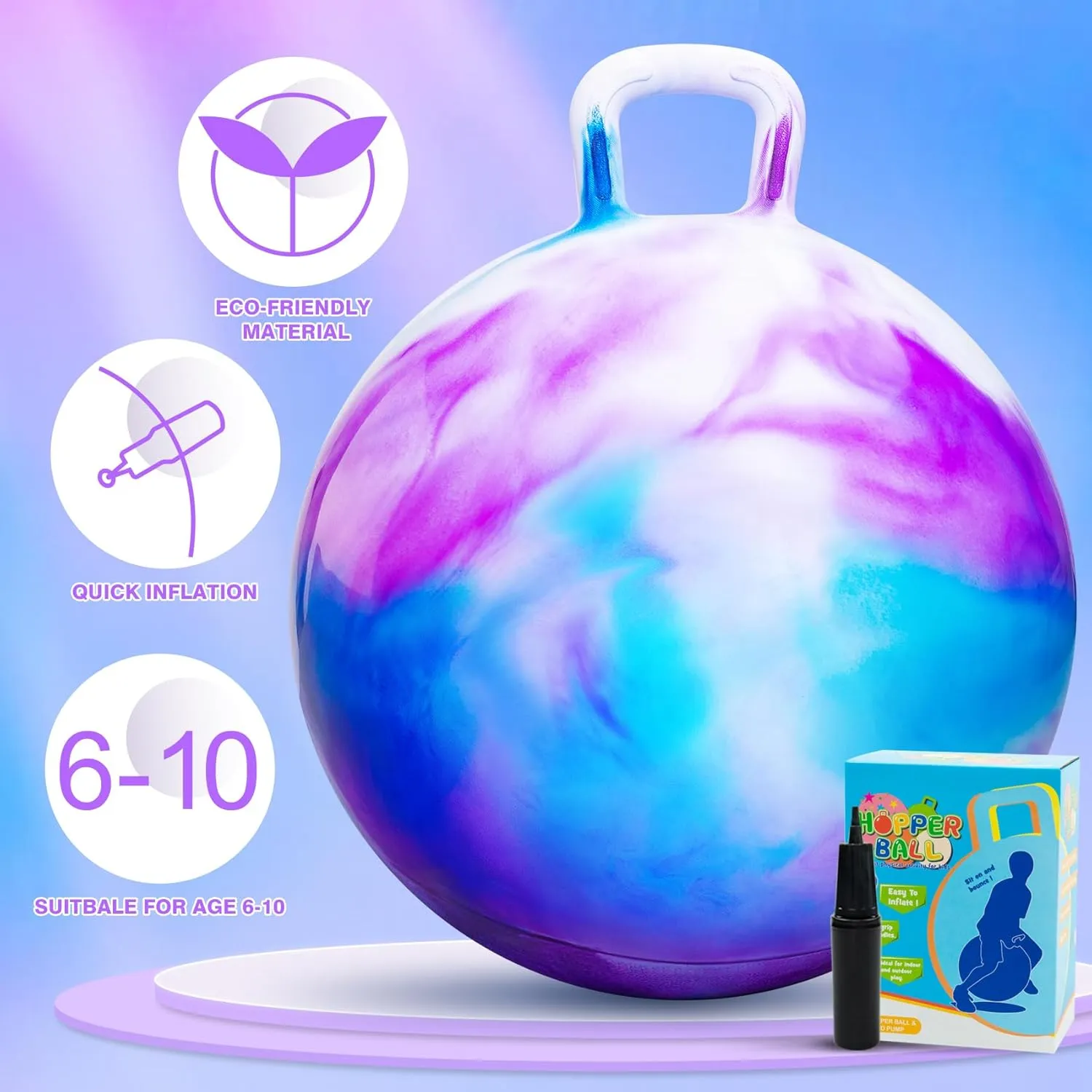 Hopper Balls for Kids 6-10, 20 Inches Bouncy Ball with Handle, 20" Inflatable Bouncing Hopper, 50cm Bouncing Toys, Outdoor Hopping Toys for Girls Boys Gifts