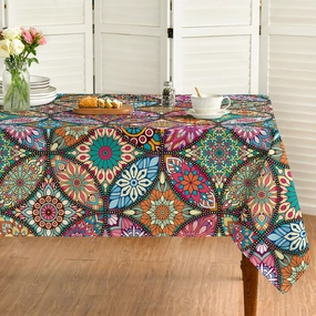 Horaldaily Boho Bohemia Style Rectangular Tablecloth 60x120 Inch, Vintage Washable Seasonal Table Cover for Party Picnic Dinner Decor