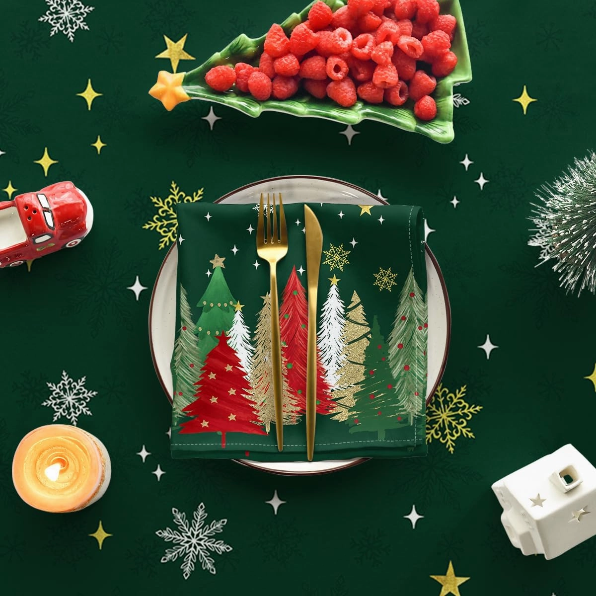 Horaldaily Christmas Tablecloth 60×84 Inch Rectangular, Christmas Trees Green Washable Table Cover for Party Picnic Dinner Decor