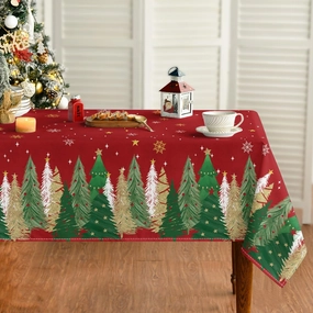 Horaldaily Christmas Tablecloth 60×84 Inch Rectangular, Christmas Trees Red Washable Table Cover for Party Picnic Dinner Decor