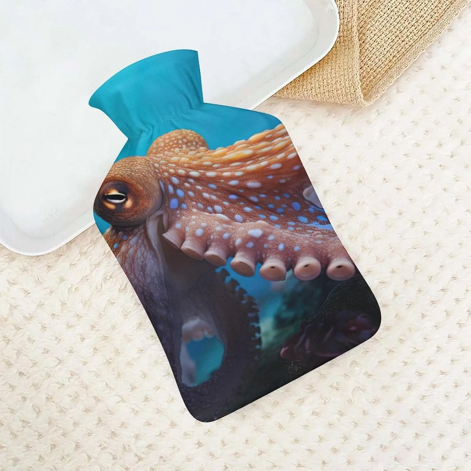 Hot Water Bottle with Soft Cover, Fantasy Ocean 1L Warm Water Bag for Menstrual Cramps, Trippy Neck and Shoulder Pain Relief, Ideal for Hand & Feet Warmer for Kids, Men & Women, Hot & Cold Compress