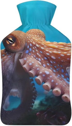 Hot Water Bottle with Soft Cover, Fantasy Ocean 1L Warm Water Bag for Menstrual Cramps, Trippy Neck and Shoulder Pain Relief, Ideal for Hand & Feet Warmer for Kids, Men & Women, Hot & Cold Compress