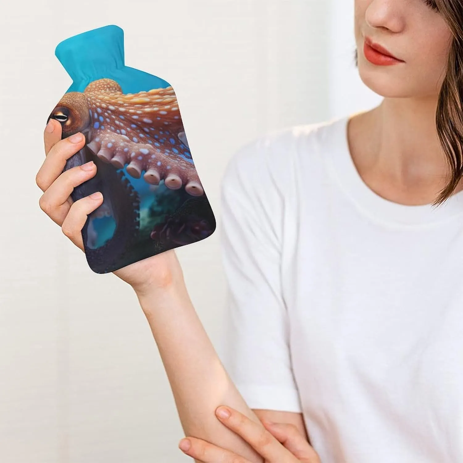 Hot Water Bottle with Soft Cover, Fantasy Ocean 1L Warm Water Bag for Menstrual Cramps, Trippy Neck and Shoulder Pain Relief, Ideal for Hand & Feet Warmer for Kids, Men & Women, Hot & Cold Compress
