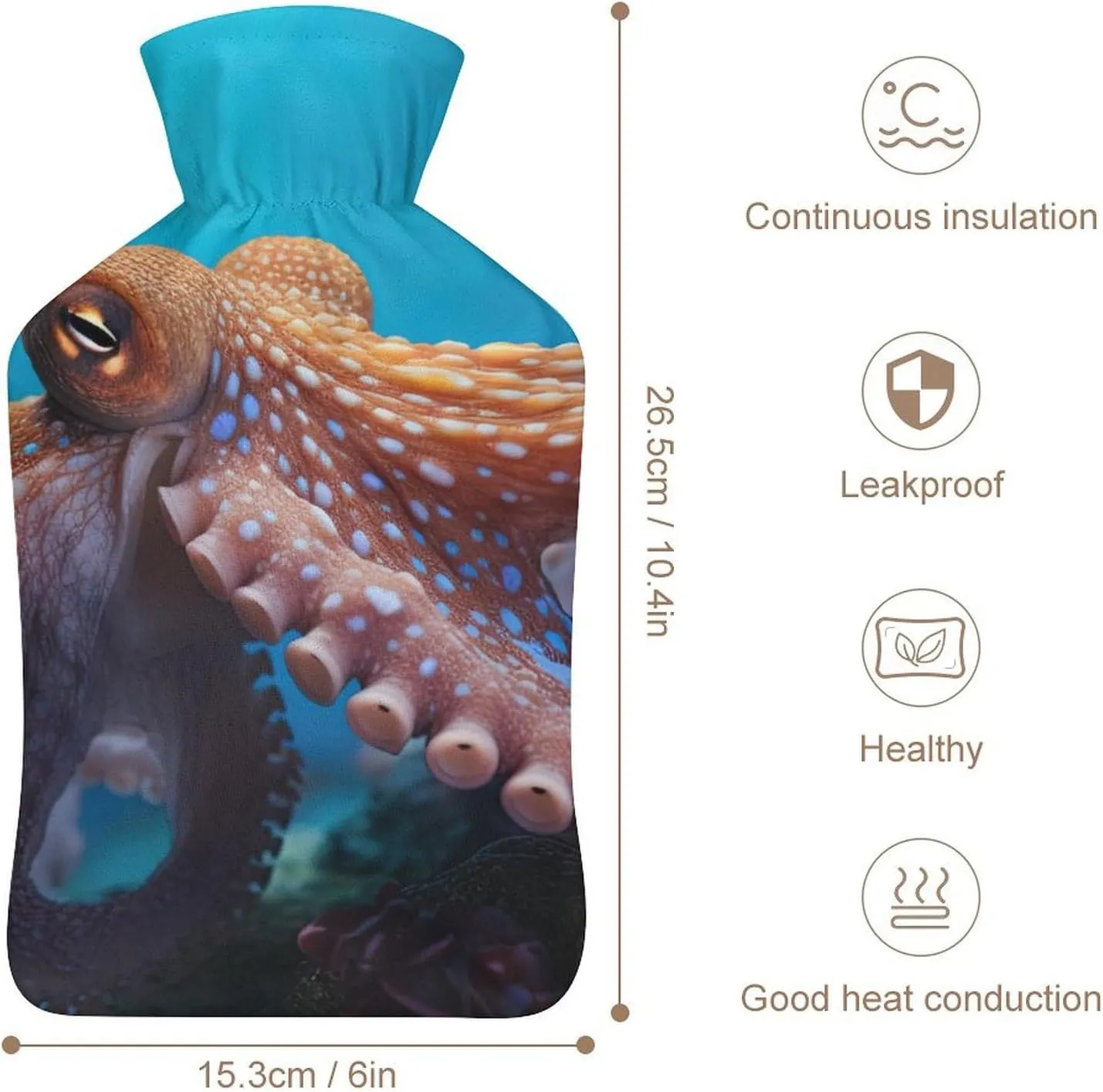 Hot Water Bottle with Soft Cover, Fantasy Ocean 1L Warm Water Bag for Menstrual Cramps, Trippy Neck and Shoulder Pain Relief, Ideal for Hand & Feet Warmer for Kids, Men & Women, Hot & Cold Compress