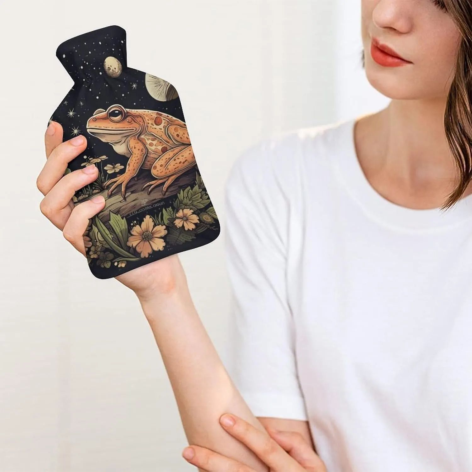 Hot Water Bottle with Soft Cover, Wildflower 1L Warm Water Bag for Menstrual Cramps, Animal Neck and Shoulder Pain Relief, Ideal for Hand & Feet Warmer for Kids, Men & Women, Hot & Cold Compress