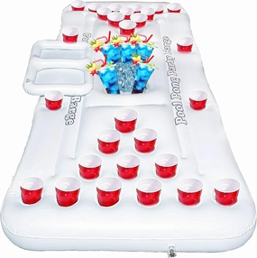 Hourleey 6 FT Inflatable Pong Game Table for Pool Lounge, Floating Party Barge for Outdoor for Adults Soft Pool Party Toys