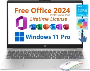 HP 15.6" Business Student Laptop, Free Microsoft Office 2024 Lifetime License, Copilot AI Chat, HD Touchscreen, Intel 6-Core i3-1215U 4.4 GHz, 8GB RAM, 512GB SSD, Long Battery Life, Windows 11 Pro