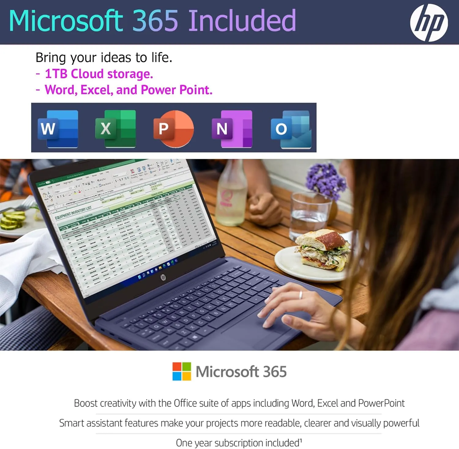 HP Ultralight 14 inch Laptop with Intel 4-Core Processor • with Microsoft 365 and Wireless Earbuds • 16GB RAM • 512GB External & 64GB Onboard & 1TB Cloud Storage • HD Display • Blue • Windows 11