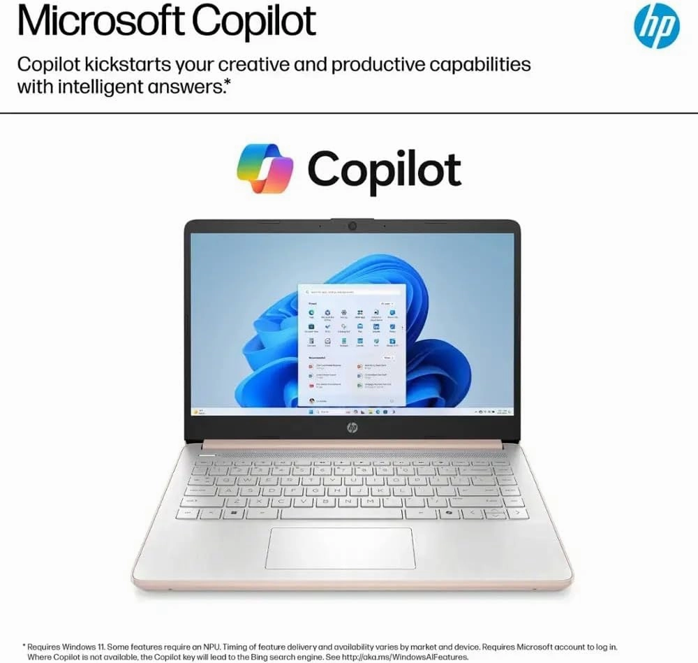 HP 14" Laptop, Microsoft 365, Copilot AI, 32GB RAM, 1.1TB Storage (128GB UFS with Skyerd 1TB Portable SSD),13th Gen 4 Cores Intel Processor, Wi-Fi 6, Long Battery, Rose Gold,Win 11 Home