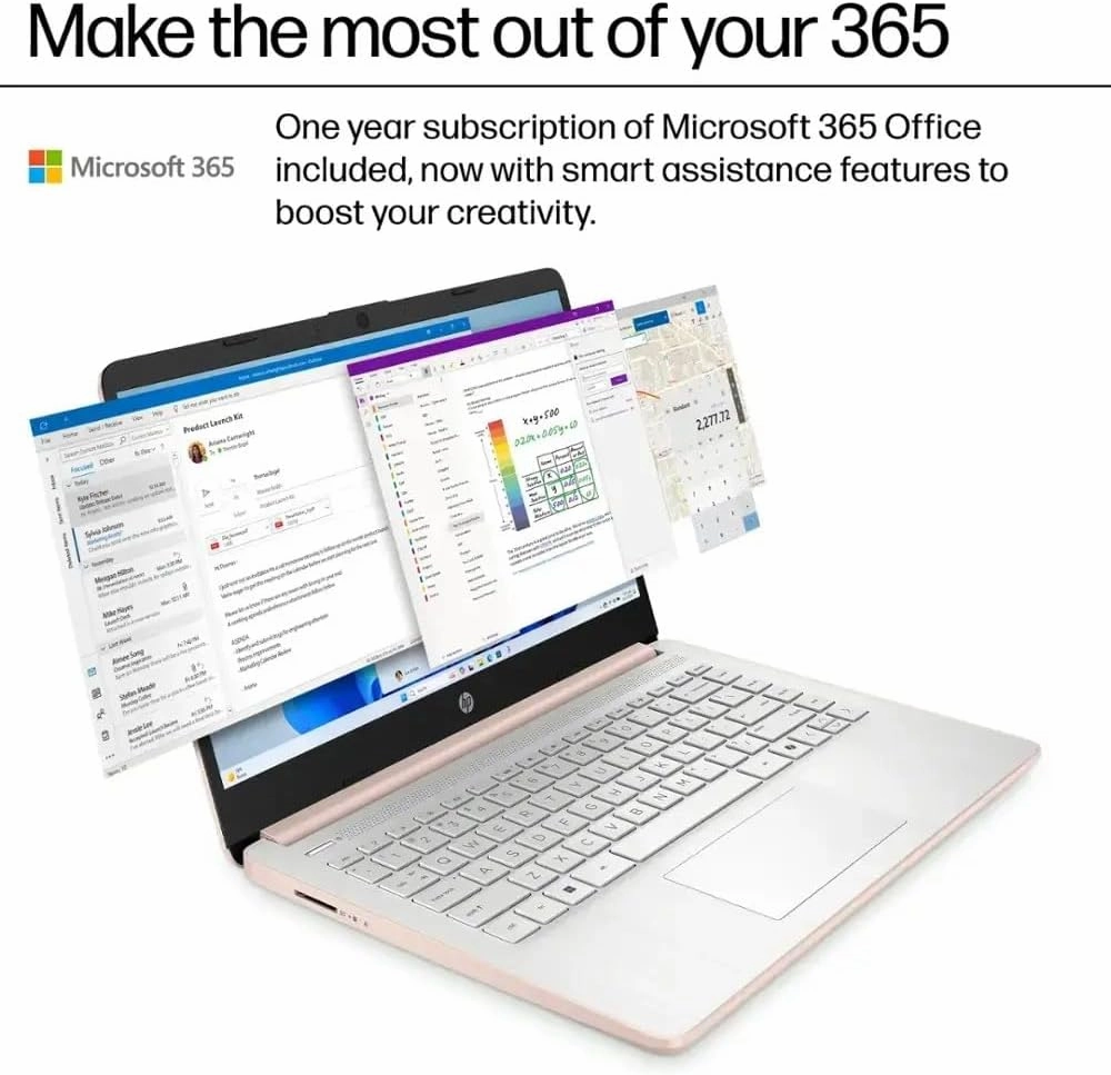 HP 14" Laptop, Microsoft 365, Copilot AI, 32GB RAM, 1.1TB Storage (128GB UFS with Skyerd 1TB Portable SSD),13th Gen 4 Cores Intel Processor, Wi-Fi 6, Long Battery, Rose Gold,Win 11 Home