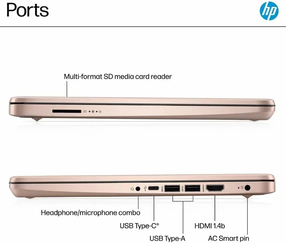 HP 14" Laptop, Microsoft 365, Copilot AI, 32GB RAM, 1.1TB Storage (128GB UFS with Skyerd 1TB Portable SSD),13th Gen 4 Cores Intel Processor, Wi-Fi 6, Long Battery, Rose Gold,Win 11 Home