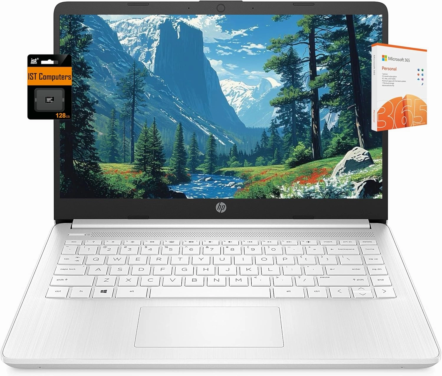 HP 14" Ultra Light Laptop for Student & Home (Intel Quad-Core N4120, 4GB RAM, 192GB(64GB   128GB SD), 1-Year Office 365) 11-Hr Long Battery Life, Webcam, WiFi, Win 11 Home in S Mode - Snow White
