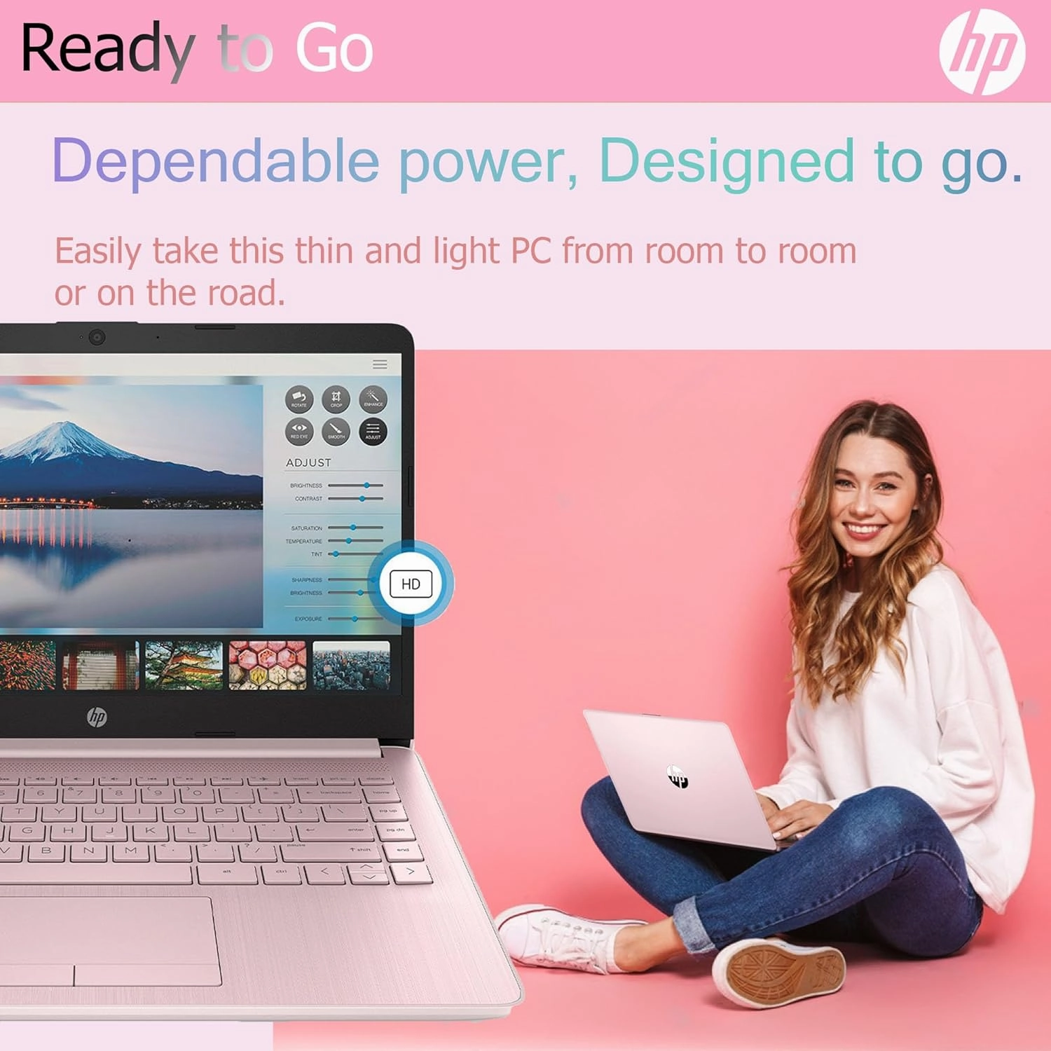 HP Ultralight 14 inch Laptop with Intel 4-Core Processor • with Microsoft 365 and Wireless Earbuds • 16GB RAM • 512GB External & 64GB Onboard & 1TB Cloud Storage • HD Display • Pink • Windows 11