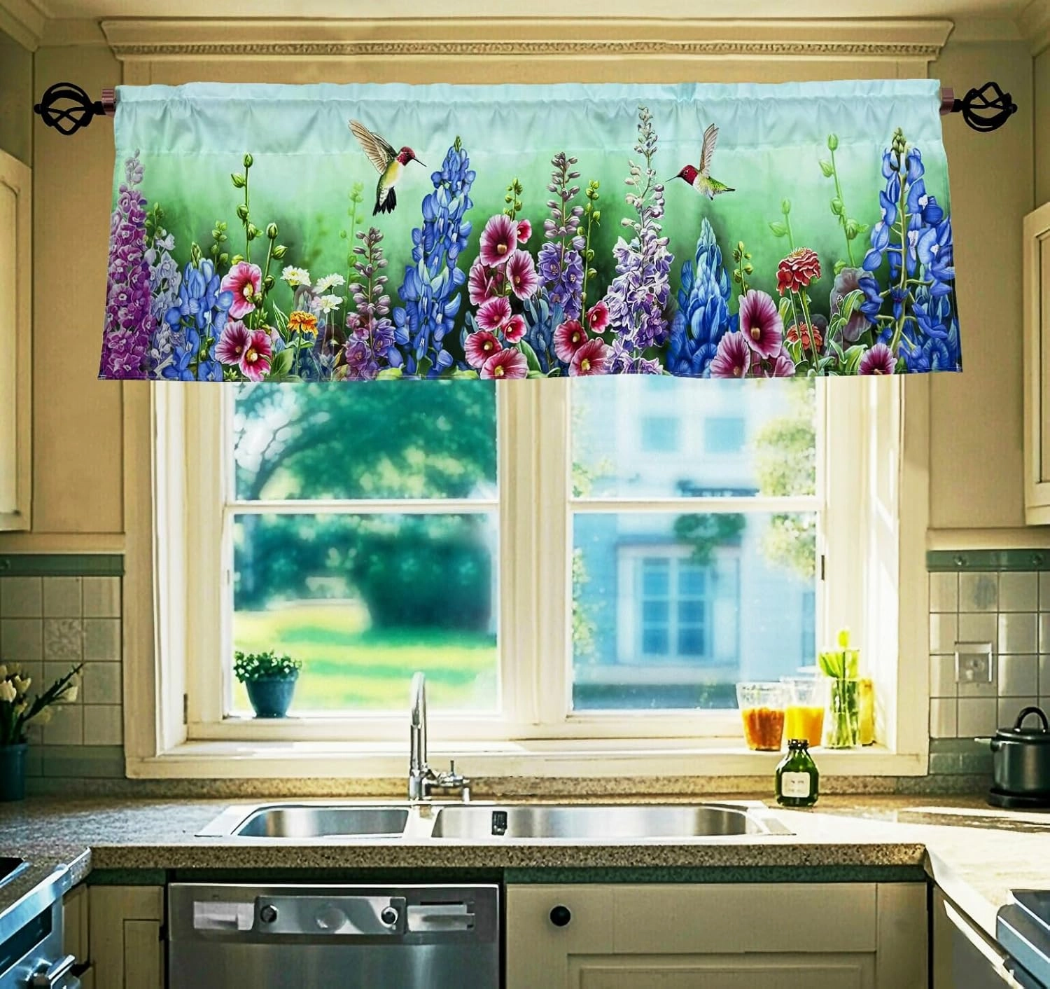Hummingbirds and Florals Design Valance Curtains for Kitchen/Bathroom/Living Room/Bedroom Window Décor Privacy Decorative Spring Summer Rod Pocket 52 X 16 Inches