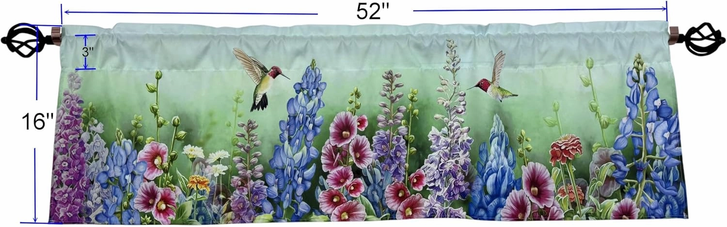 Hummingbirds and Florals Design Valance Curtains for Kitchen/Bathroom/Living Room/Bedroom Window Décor Privacy Decorative Spring Summer Rod Pocket 52 X 16 Inches