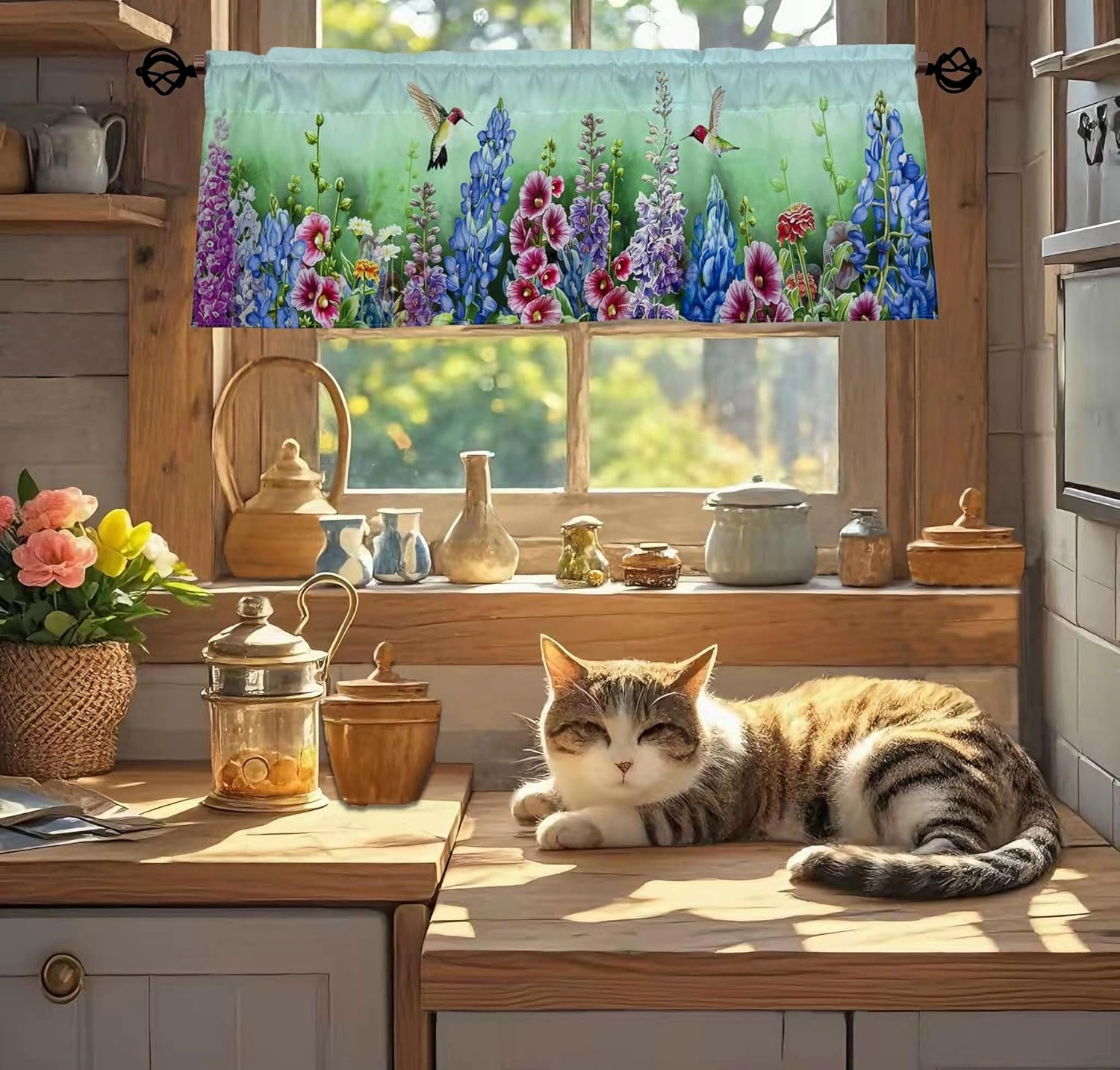 Hummingbirds and Florals Design Valance Curtains for Kitchen/Bathroom/Living Room/Bedroom Window Décor Privacy Decorative Spring Summer Rod Pocket 52 X 16 Inches