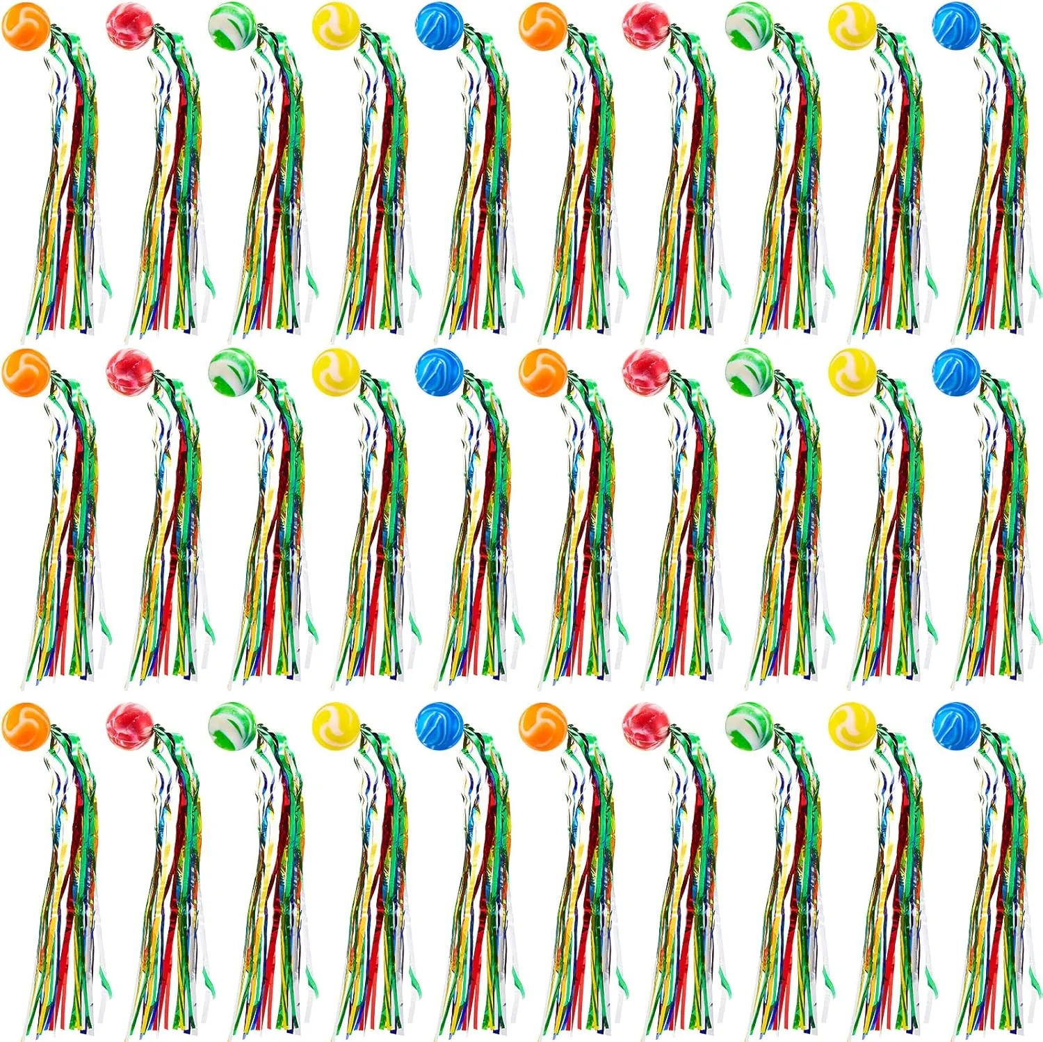 Hungdao 150 Pcs 4th of July Parade Throws Bulk Bouncy Balls Party Favors Goodie Bags Filler Large Rubber Bouncy Balls with Colorful Streamers Rainbow Carnival Party Favor Pinata Stuffer