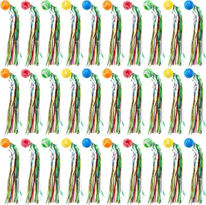 Hungdao 150 Pcs 4th of July Parade Throws Bulk Bouncy Balls Party Favors Goodie Bags Filler Large Rubber Bouncy Balls with Colorful Streamers Rainbow Carnival Party Favor Pinata Stuffer