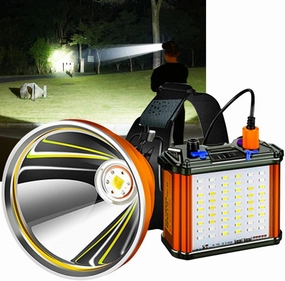 Hunting Headlamp Rechargeable with Super Bright 9 Core LED Chip, Powerful Independent Battery Pack with 12Pcs Battery, Perfect for Hunting, Camping, Fishing, Power Outages