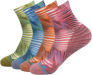 HUSO Mens Womens Quick Dry Striped Print Running Hiking Athletic Quarter Ankle Socks 3, 4, 6 Pairs