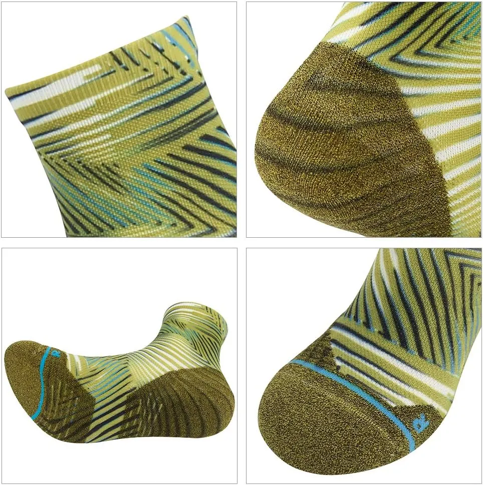 HUSO Mens Womens Quick Dry Striped Print Running Hiking Athletic Quarter Ankle Socks 3, 4, 6 Pairs