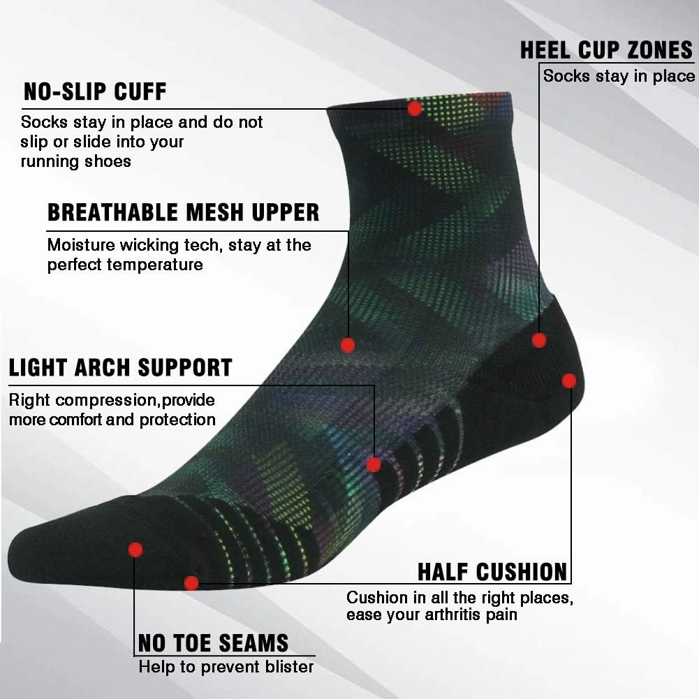 HUSO Mens Womens Quick Dry Striped Print Running Hiking Athletic Quarter Ankle Socks 3, 4, 6 Pairs