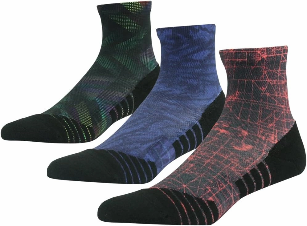 HUSO Mens Womens Quick Dry Striped Print Running Hiking Athletic Quarter Ankle Socks 3, 4, 6 Pairs