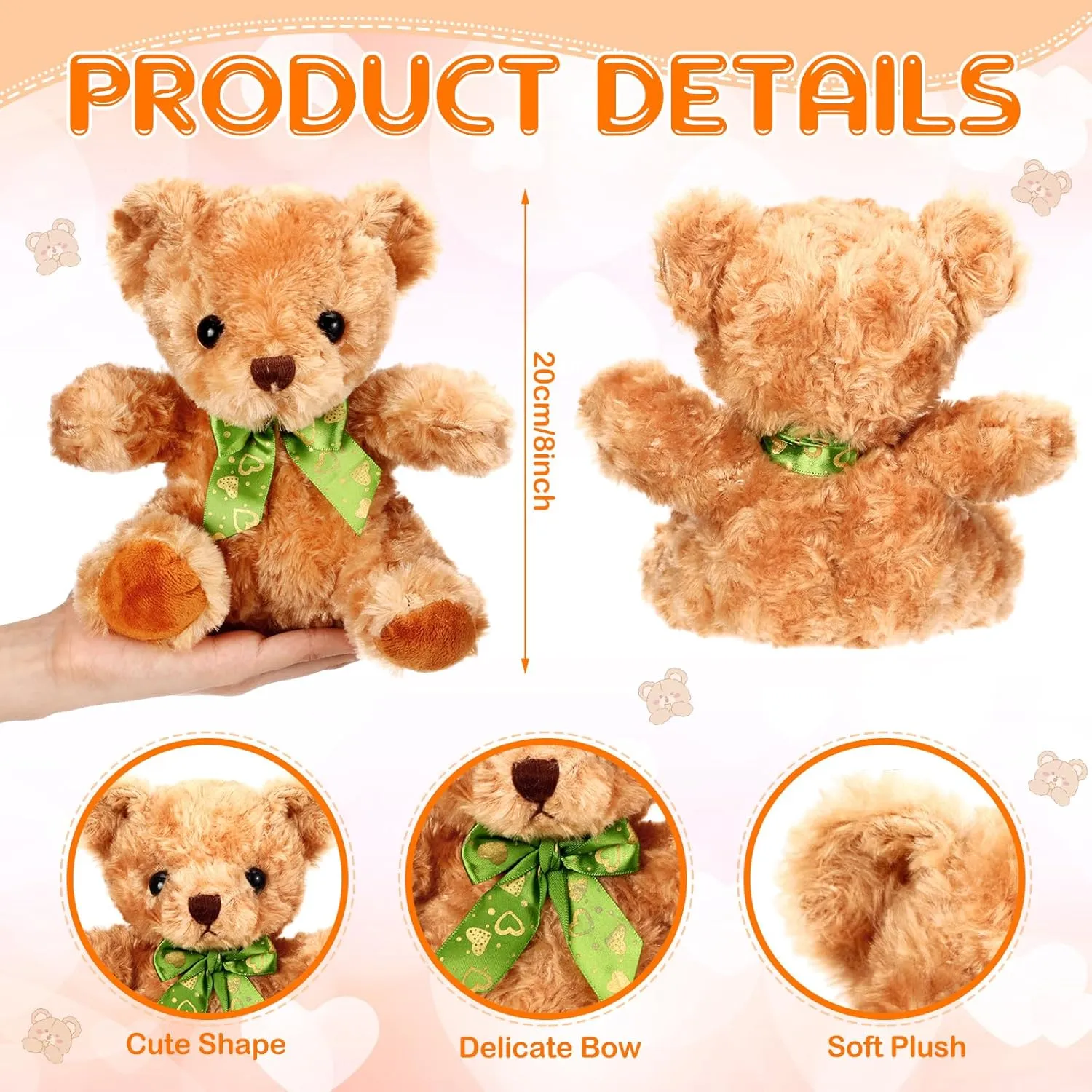 HyDren 24 Pieces Bears Bulk 8 Inch Bears Stuffed Animals Small Soft Bear Plush Stuffed Toy with Bow Tie for Birthday Wedding Baby Shower Christmas Party Gift Favors (Light Yellow)