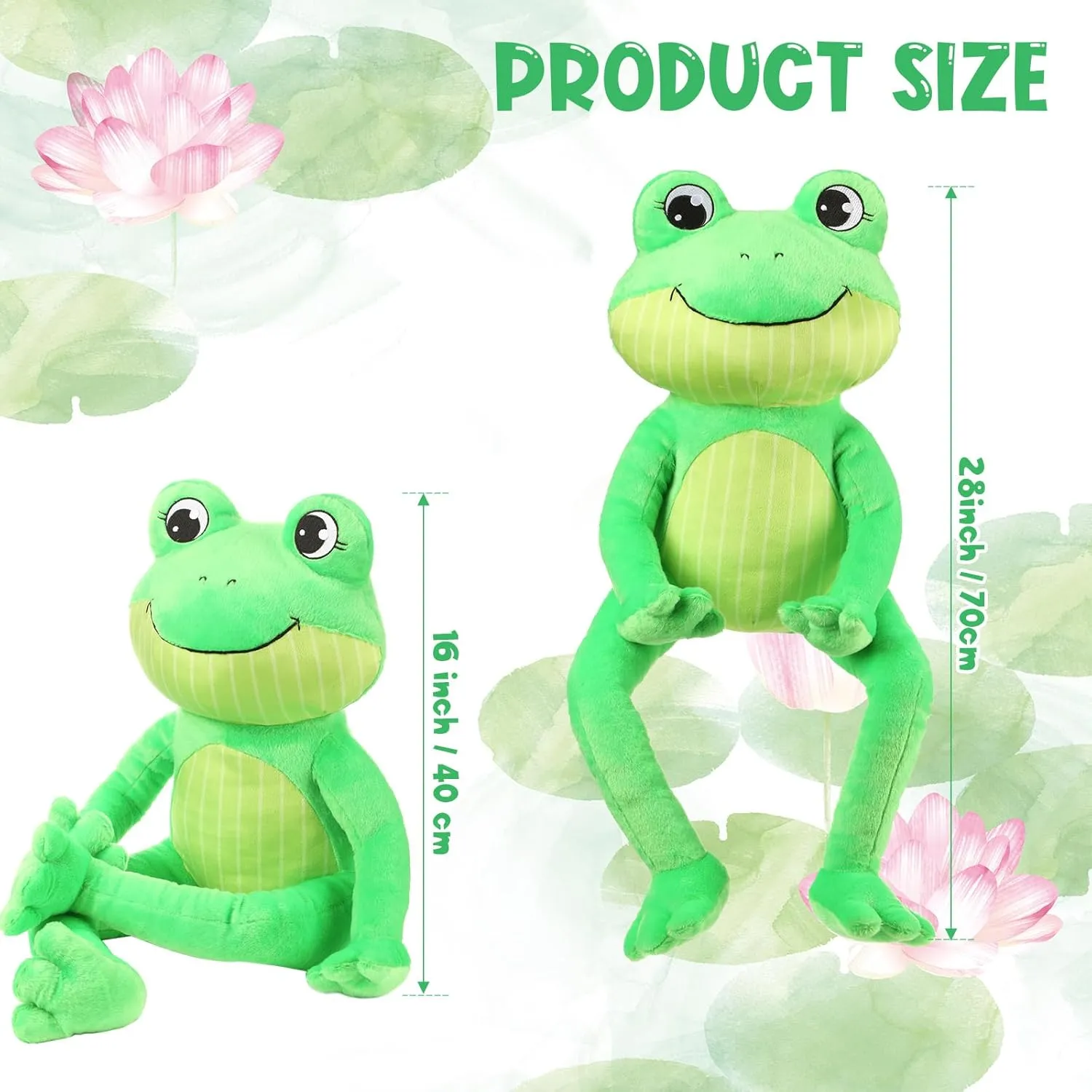 HyDren 28 Inch Frog Stuffed Animal Green Frog Plush Toy Soft Cute Sitting Plushie with Long Leg Home Sofa Decor for Kids Boys Girls Children Birthday Gifts