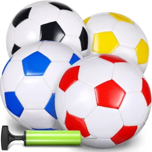 HyDren 4 Pack Soccer Ball with Pump Colorful Outdoor and Indoor School Sports Activity Anti Explosion Classic Design for Training Practice