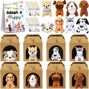 HyDren 73 Pcs Adopt a Puppy Party Favors 4. 72 Inches Plush Dog Bulk 24 Stuffed Animals 24 Gift Boxes 24 Adoption Cards with Standing Sign Cute Plush Toys for Adopt a Pet Birthday Party Favors