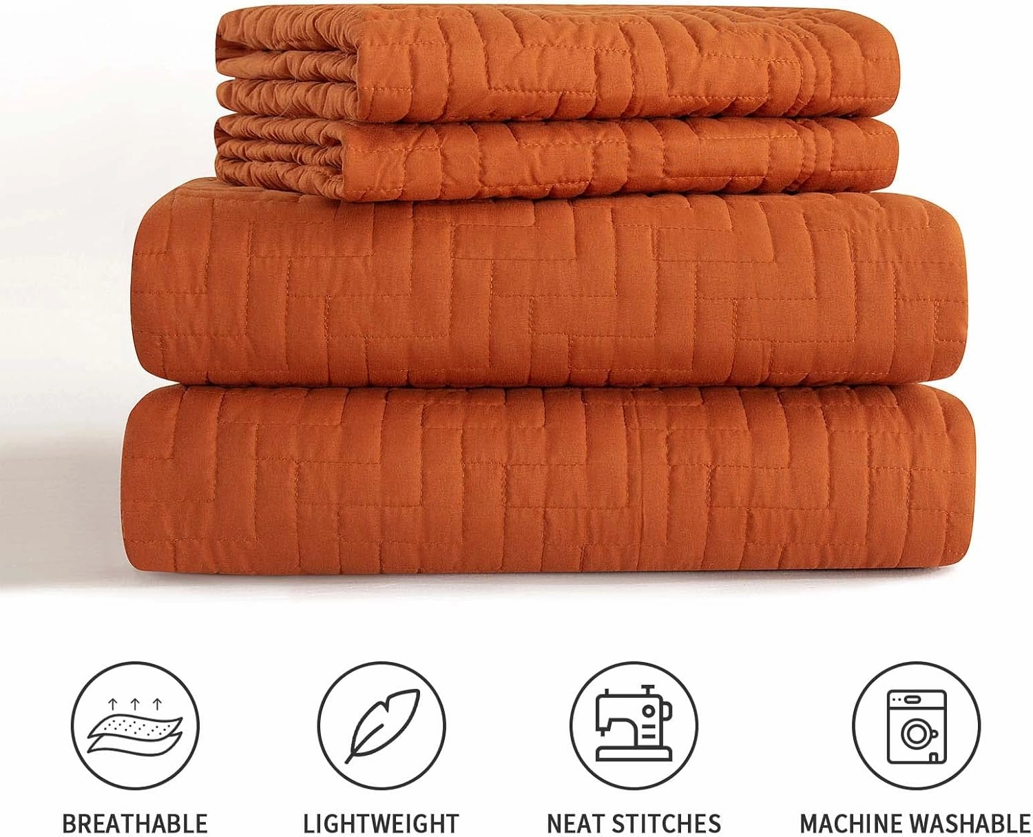 Hygge Hush Summer Quilt Set, Full Queen Size Caramel Square Pattern 3 Pieces Quilt Set, Oversized Modern Style Bedspread Set for All Season (1 Quilt & 2 Pillow Shams)