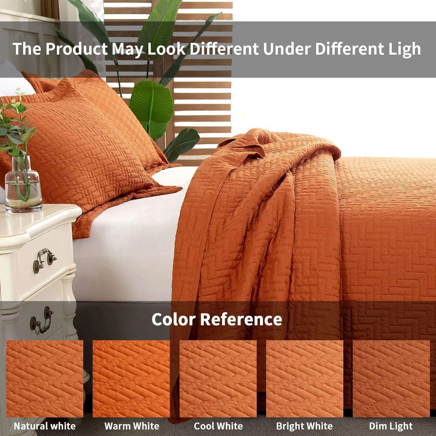 Hygge Hush Summer Quilt Set, Full Queen Size Caramel Square Pattern 3 Pieces Quilt Set, Oversized Modern Style Bedspread Set for All Season (1 Quilt & 2 Pillow Shams)