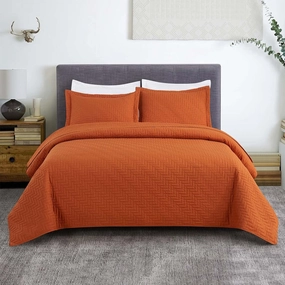 Hygge Hush Summer Quilt Set, Full Queen Size Caramel Square Pattern 3 Pieces Quilt Set, Oversized Modern Style Bedspread Set for All Season (1 Quilt & 2 Pillow Shams)