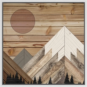 IDEA4WALL Framed Canvas Print Wall Art Western Decor Wood Block Snowy Winter Mountain Range Nature Wilderness Illustrations Modern Decorative for Living Room, Bedroom, Office - 24"x24" White
