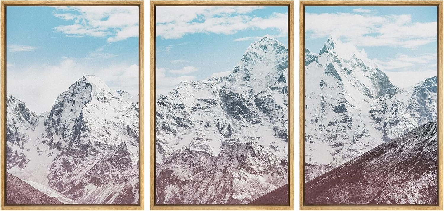 IDEA4WALL Framed Wall Art Print Set Multicolor Gradient Snowy Mountain Ranges Nature Wilderness Photography Realism Rustic Scenic Colorful Ultra for Living Room, Bedroom, Office - 24"x36"x3 Natural