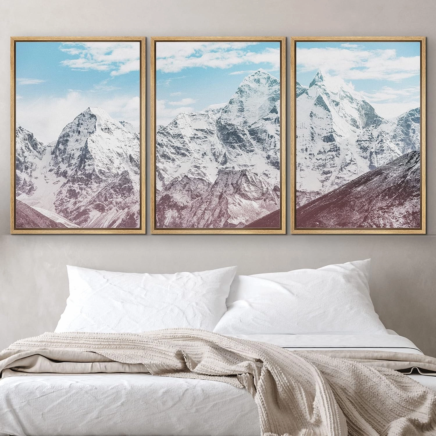 IDEA4WALL Framed Wall Art Print Set Multicolor Gradient Snowy Mountain Ranges Nature Wilderness Photography Realism Rustic Scenic Colorful Ultra for Living Room, Bedroom, Office - 24"x36"x3 Natural