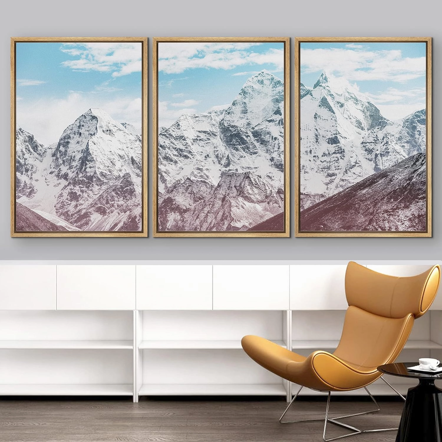 IDEA4WALL Framed Wall Art Print Set Multicolor Gradient Snowy Mountain Ranges Nature Wilderness Photography Realism Rustic Scenic Colorful Ultra for Living Room, Bedroom, Office - 24"x36"x3 Natural